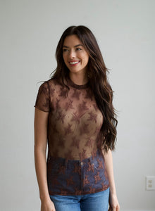 TH1224 BROWN LACE SHORT SLEEVE TOPS (7 Piece)