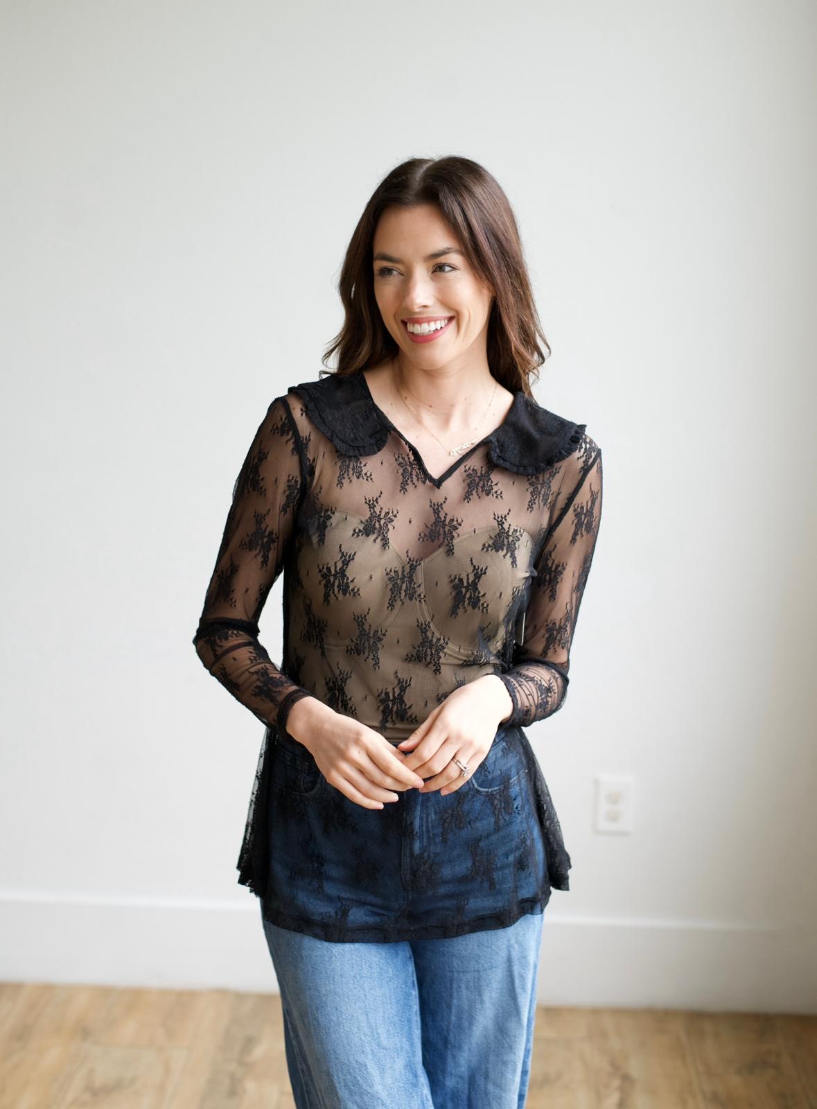 TH73 COLLAR LACE TOP BLACK (7 Piece)