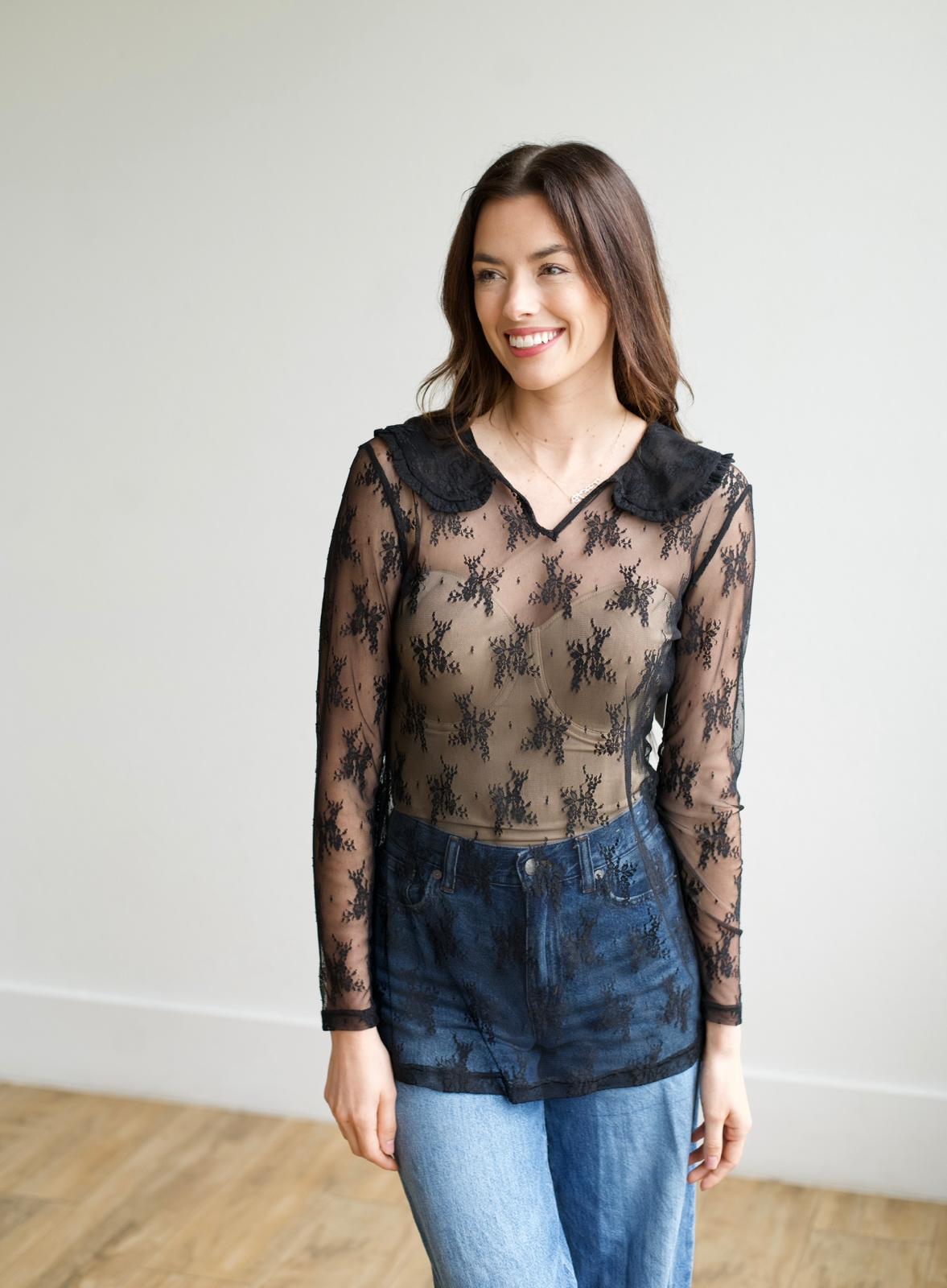 トップス DOT LACE SEE-THROUGH TOP (HIGH NECK) Dot lace see-through top (high neck)
