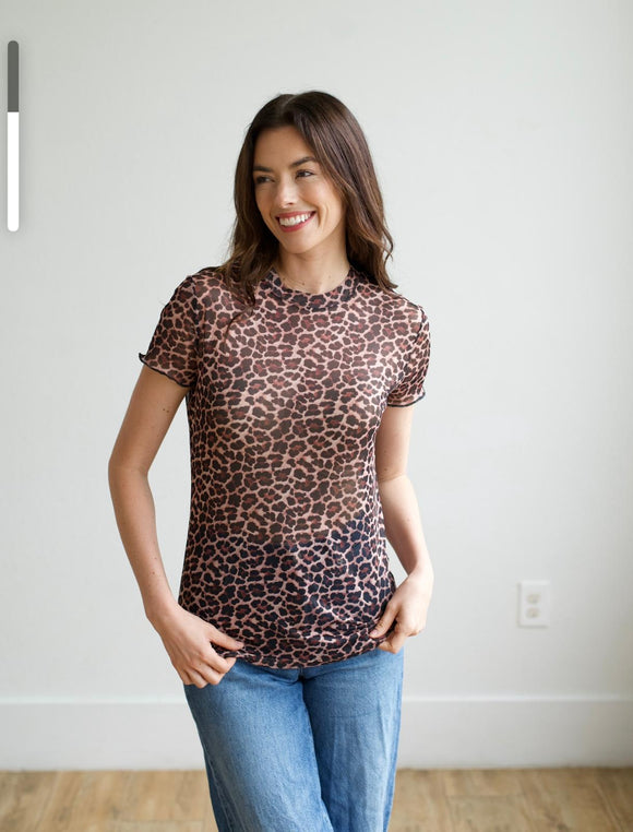 TH1225 CHEETAH  SHORT SLEEVE MESH TOP(7 Piece)