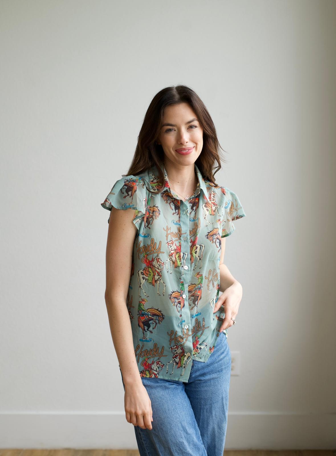 TH199 HOWDY FLUTTER SLEEVE BLOUSE (7 Piece)