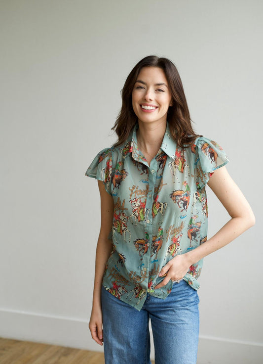 TH199 HOWDY FLUTTER SLEEVE BLOUSE (7 Piece)
