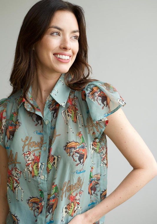 TH199 HOWDY FLUTTER SLEEVE BLOUSE (7 Piece)