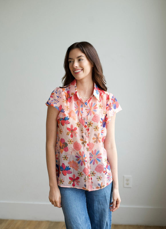 TH199 FLORAL FLUTTER SLEEVE BLOUSE (7 Piece)