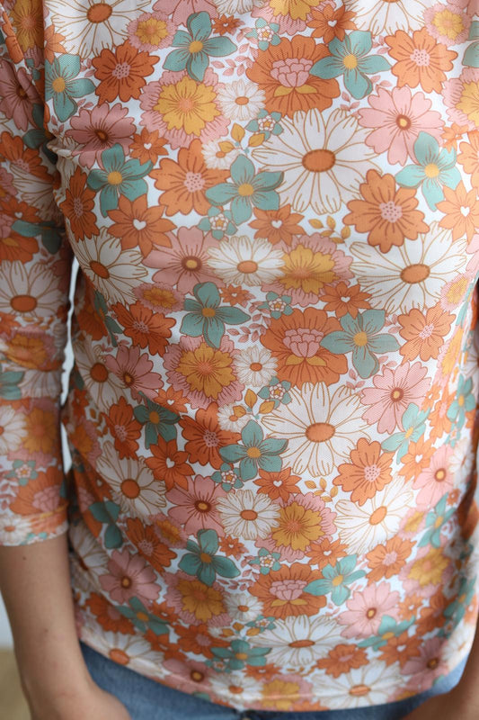 TH1221 RETRO ORANGE FLORAL TOP