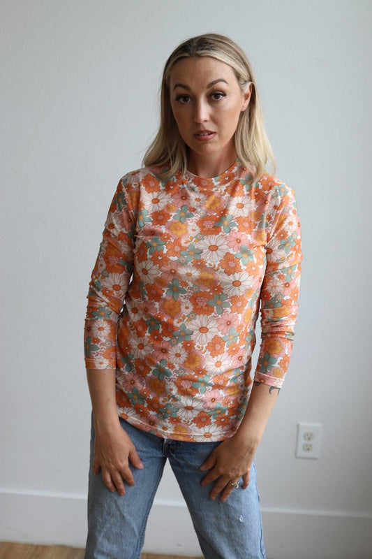 TH1221 RETRO ORANGE FLORAL TOP
