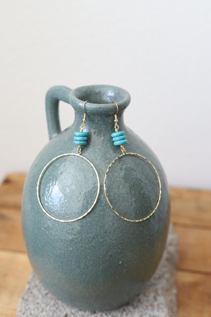 7248 R4-29 DIPPED GOLD HOOP WITH TURQ ROUNDELL