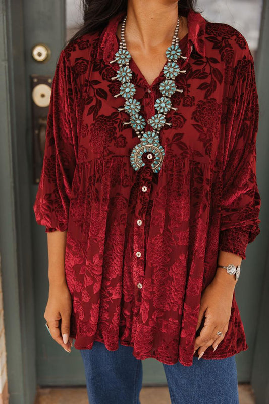 TH2776 S203 WINE VELVET BOHO BLOUSE  (1 Piece)