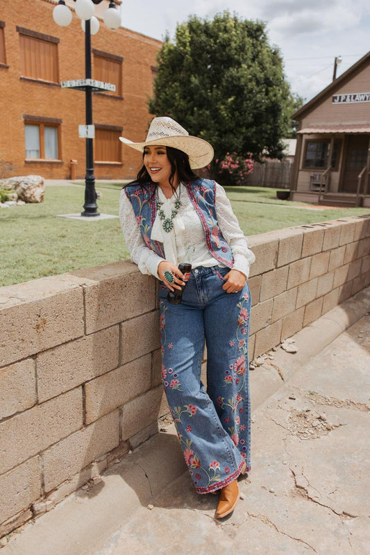 TH017 FLORAL EMBRODIERY JEAN (7 Piece)