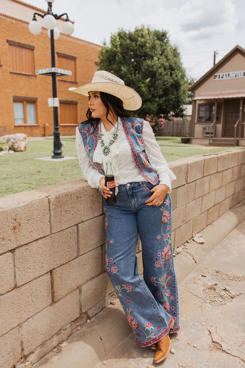 TH017 FLORAL EMBRODIERY JEAN (7 Piece)