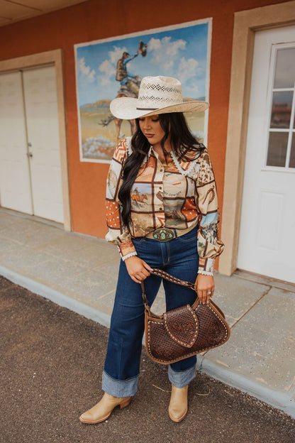 TH2783 BROWN SQUARE WESTERN COLLAR BLOUSE (1 Piece)