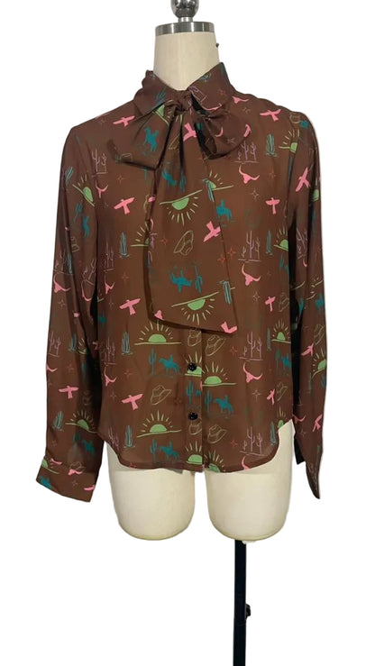 TH17 BROWN BRIGHT WESTERN THINGS TIE TOP  (7 Piece)