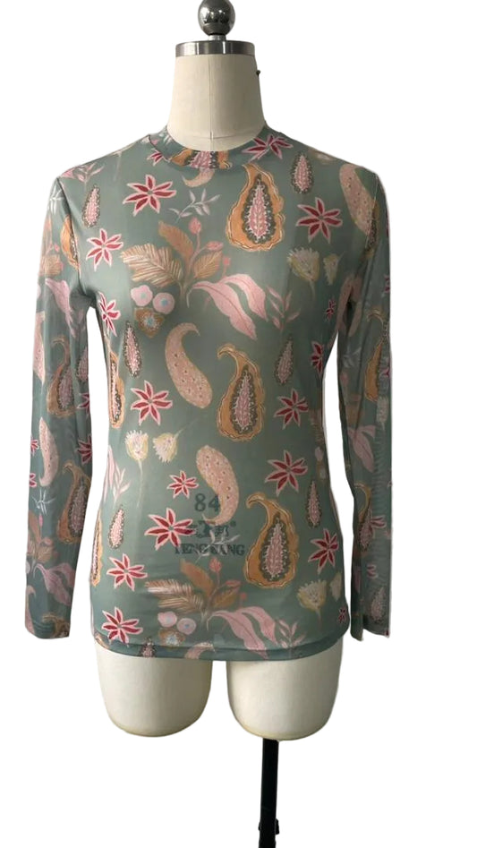 TH1221 SAGE PAISLEY MESH TOP (7 Piece)