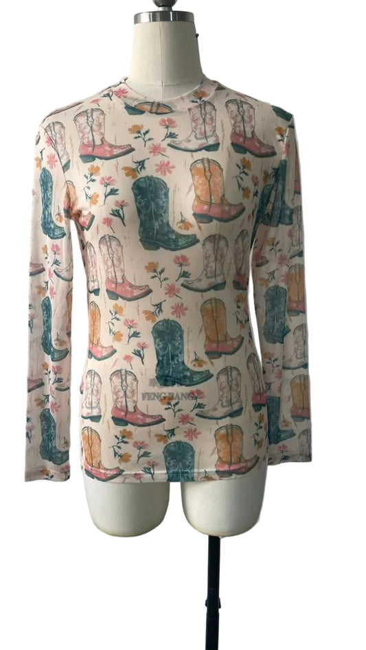 TH1221 MULTI BLUSH BOOT MESH TOP (7 Piece)