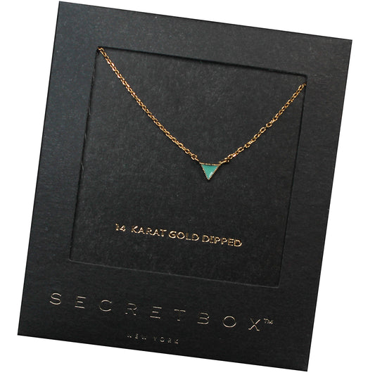 28797 T12 Gold-Dipped Turquoise Triangle Pendant Necklace