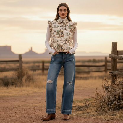 TH1171 TAUPE WAGON WHEEL RUFFLE VEST (7 Piece)