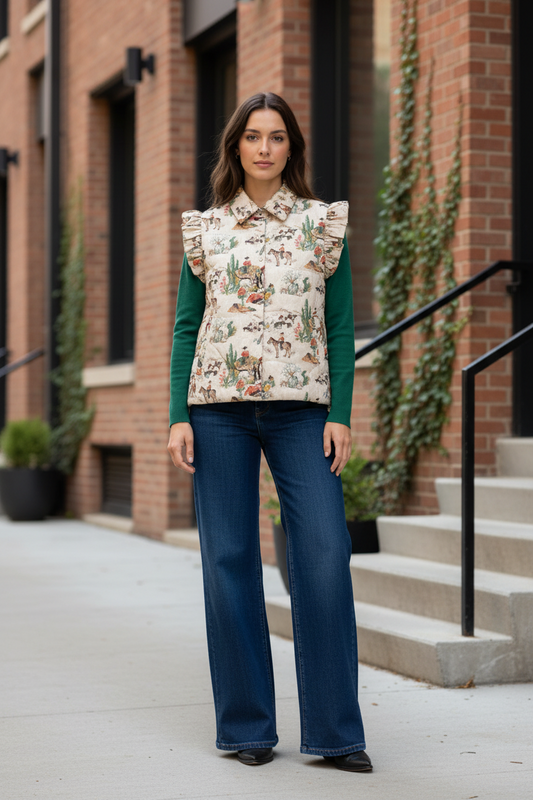 TH1171 TAUPE WAGON WHEEL RUFFLE VEST (1 PIECE)