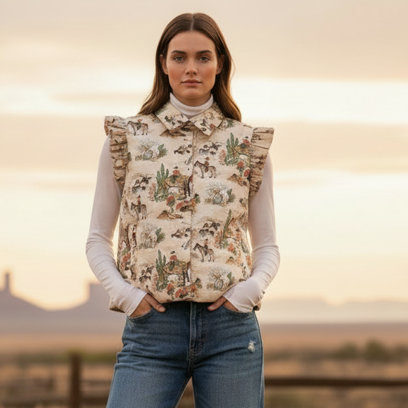 TH1171 TAUPE WAGON WHEEL RUFFLE VEST (7 Piece)