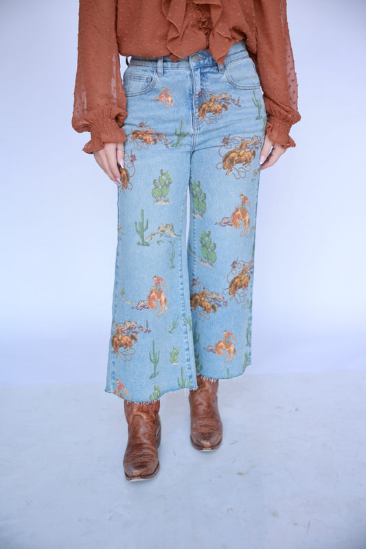 TH044 Cowboy Cactus Cropped Jeans 0