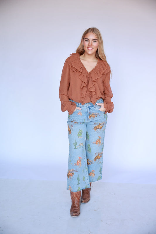 TH044 Cowboy Cactus Cropped Jeans 1