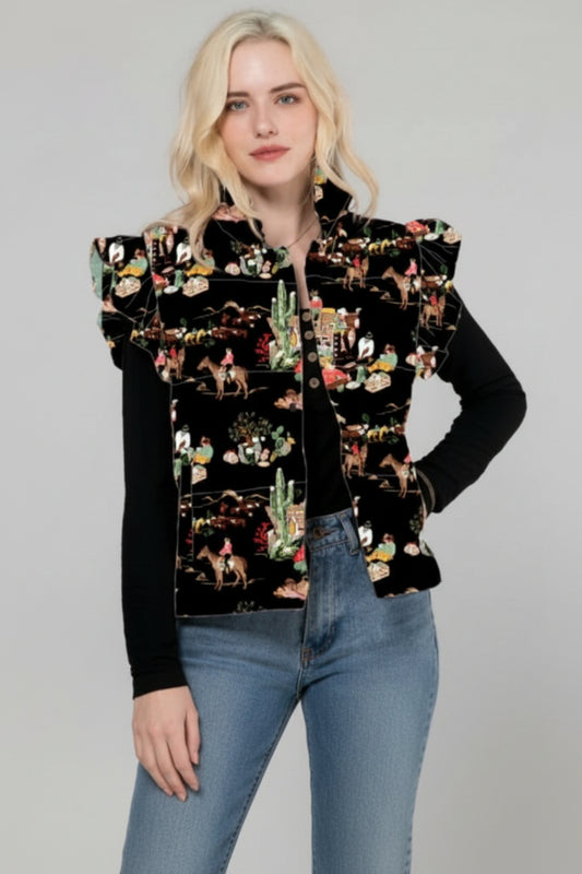 TH1171 BLACK WAGON WHEEL RUFFLE VEST (7 Piece)