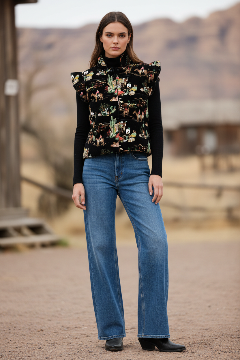 TH1171 BLACK WAGON WHEEL RUFFLE VEST (7 Piece)