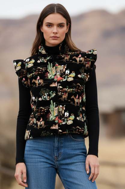 TH1171 BLACK WAGON WHEEL RUFFLE VEST (7 Piece)