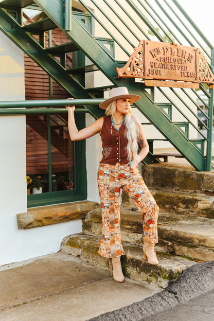 TH160 S126 BROWN CORD PEARL SNAP VEST(1 Pieces)