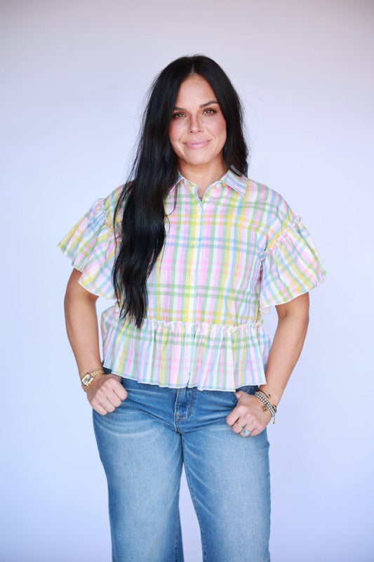 TH2003 Spring Plaid Ruffle Top 2