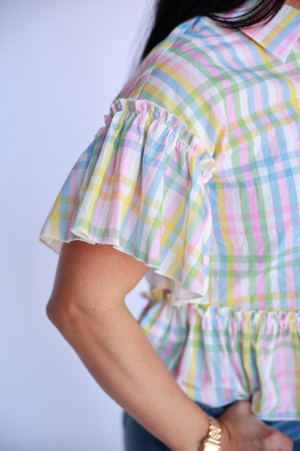 TH2003 Spring Plaid Ruffle Top 5