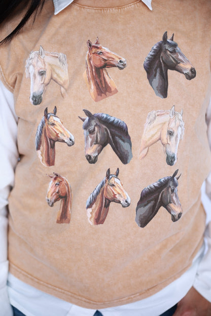 TH307 HORSE COLLAGE ON TAN  (7 Piece)