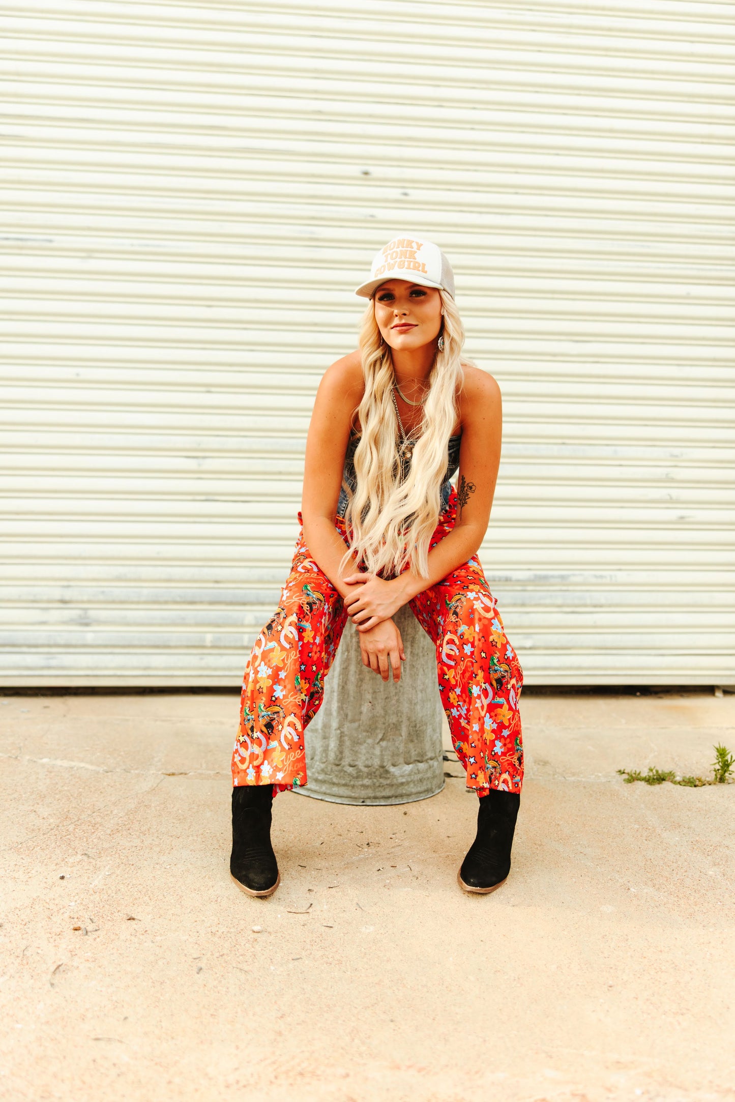 TH56 S156 RED HORSESHOE COWBOY PANT  (1 Piece)