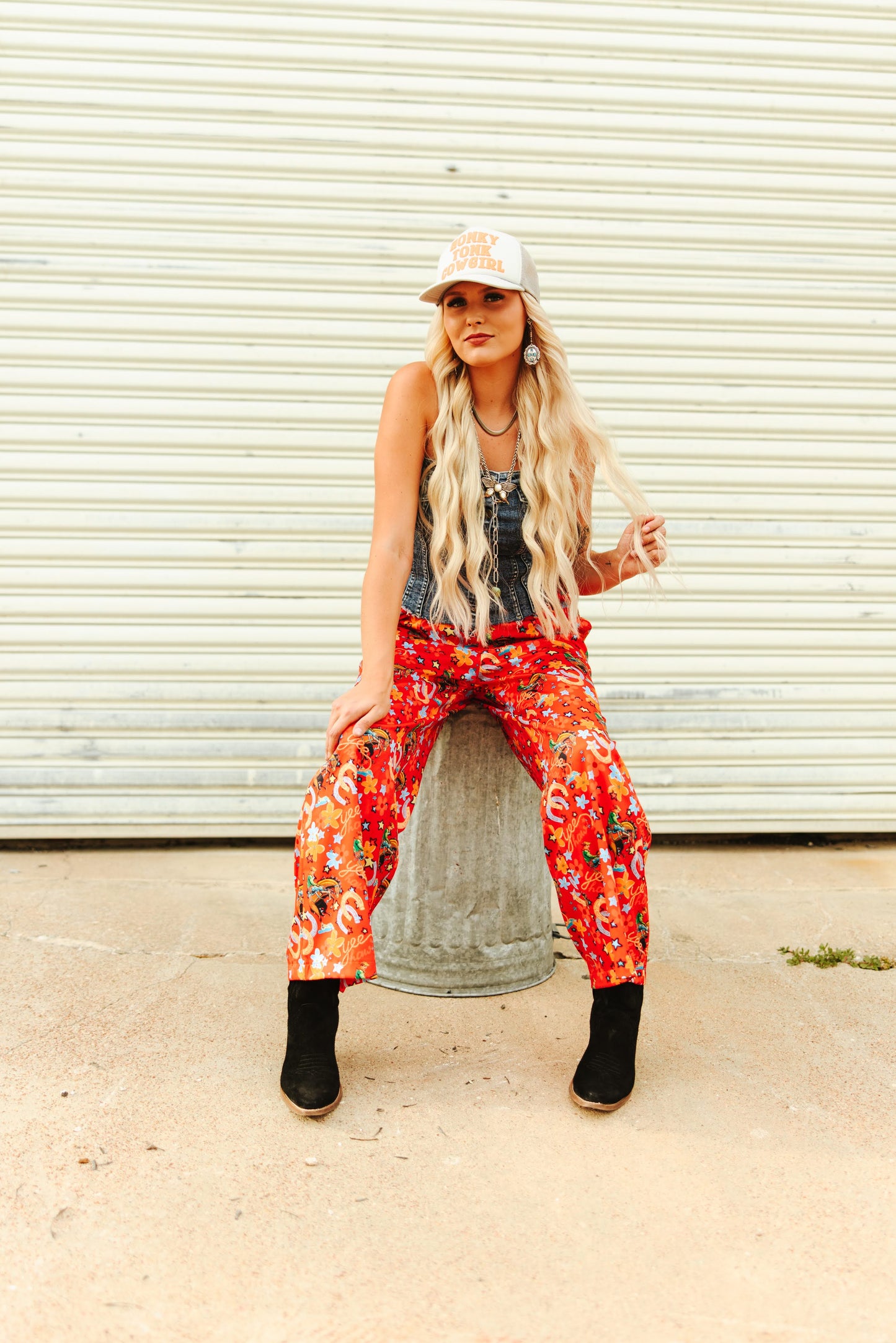 TH56 S156 RED HORSESHOE COWBOY PANT  (1 Piece)