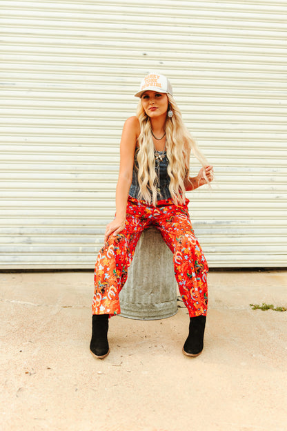 TH56 S156 RED HORSESHOE COWBOY PANT  (1 Piece)