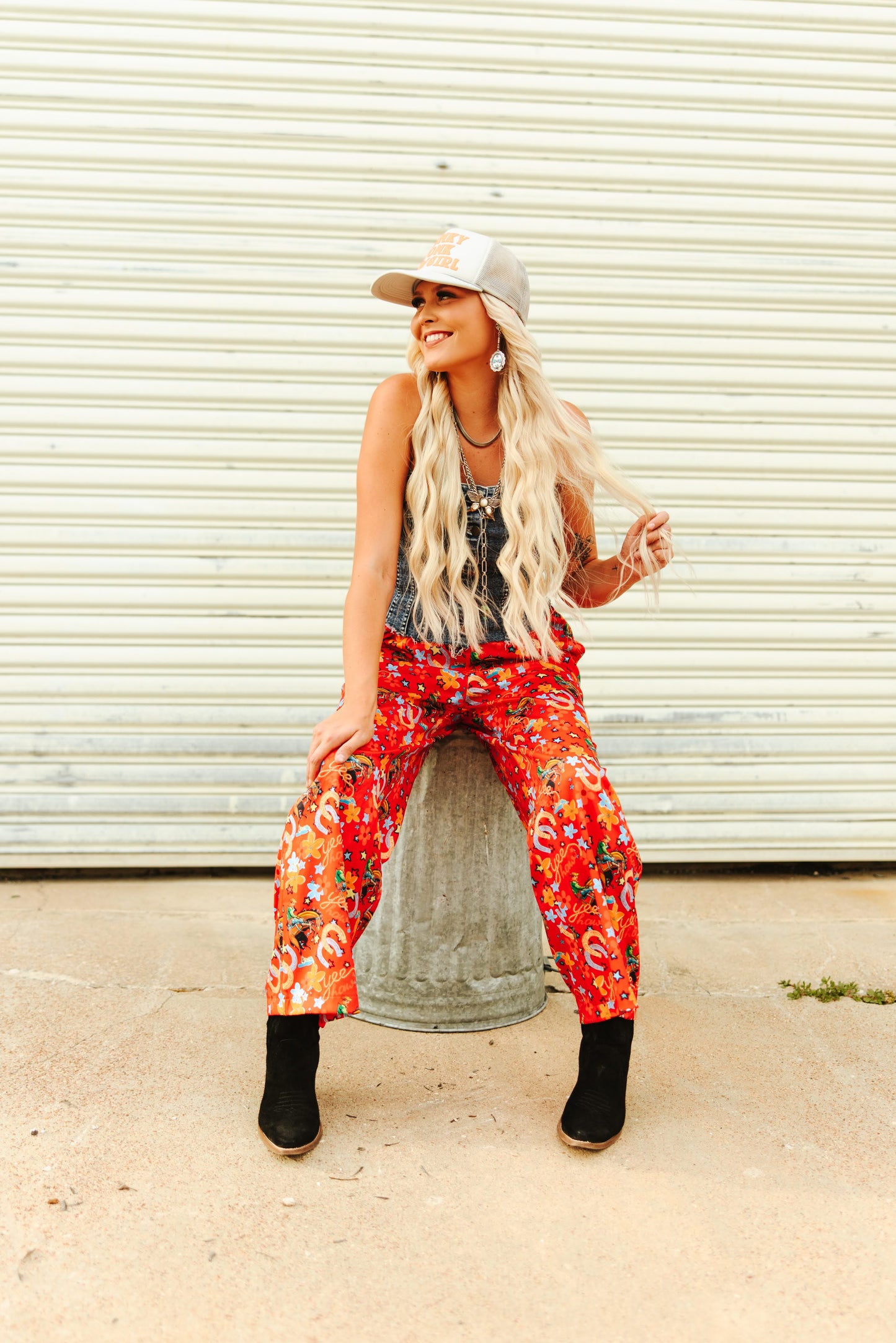 TH56 S156 RED HORSESHOE COWBOY PANT  (1 Piece)