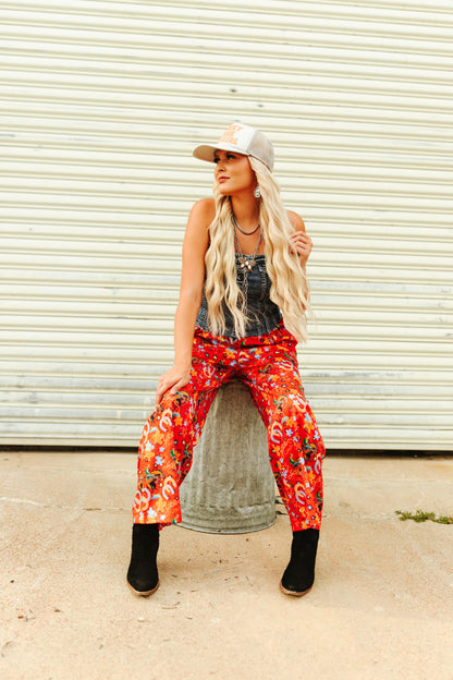 TH56 S156 RED HORSESHOE COWBOY PANT  (1 Piece)