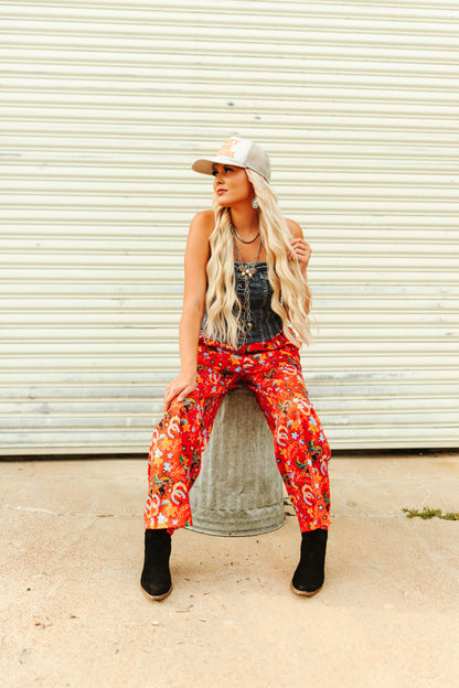 TH56 S156 RED HORSESHOE COWBOY PANT  (1 Piece)