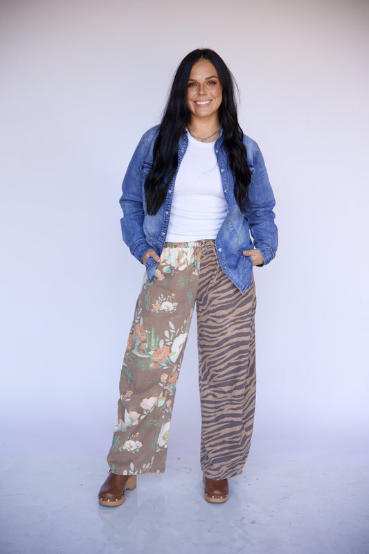 TH65-1 Desert Floral Zebra lightweight denim pant 03 fullbody