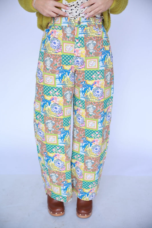 TH65 Blue Cowboy Patchwork Pant front focused view