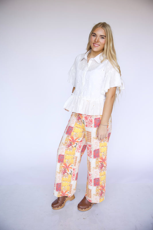TH8001 Yellow Floral Patchwork Pant full body