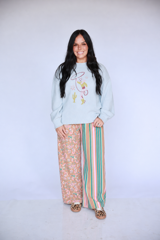TH8772 Retro Cowboy Powder Blue Knit Sweater 1