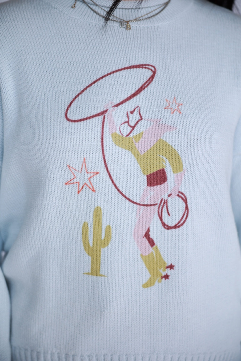 TH8772 Retro Cowboy Powder Blue Knit Sweater 3