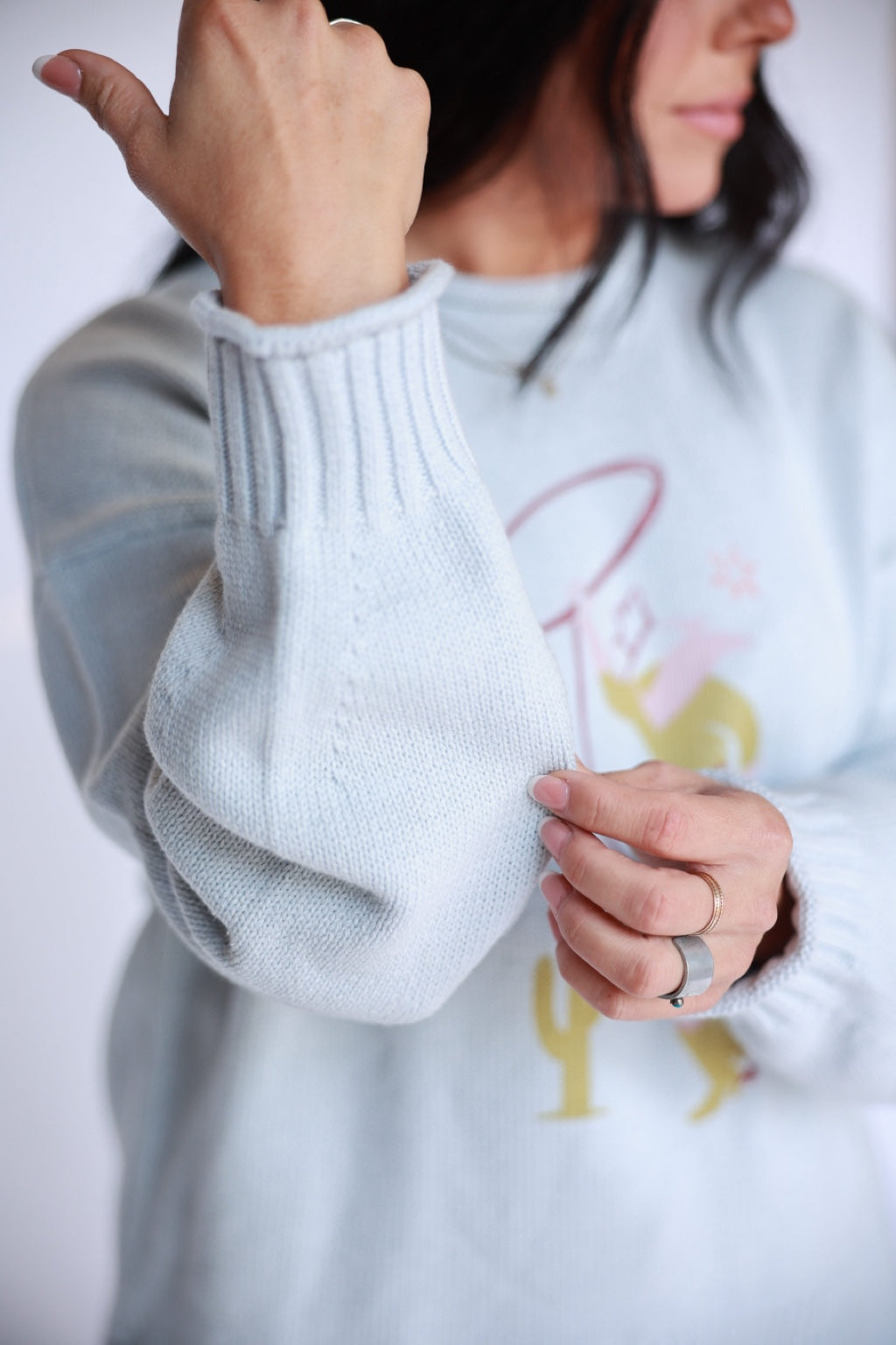 TH8772 Retro Cowboy Powder Blue Knit Sweater 4
