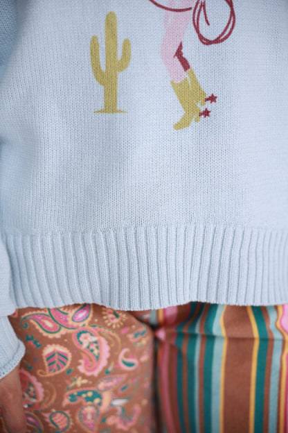 TH8772 Retro Cowboy Powder Blue Knit Sweater 7