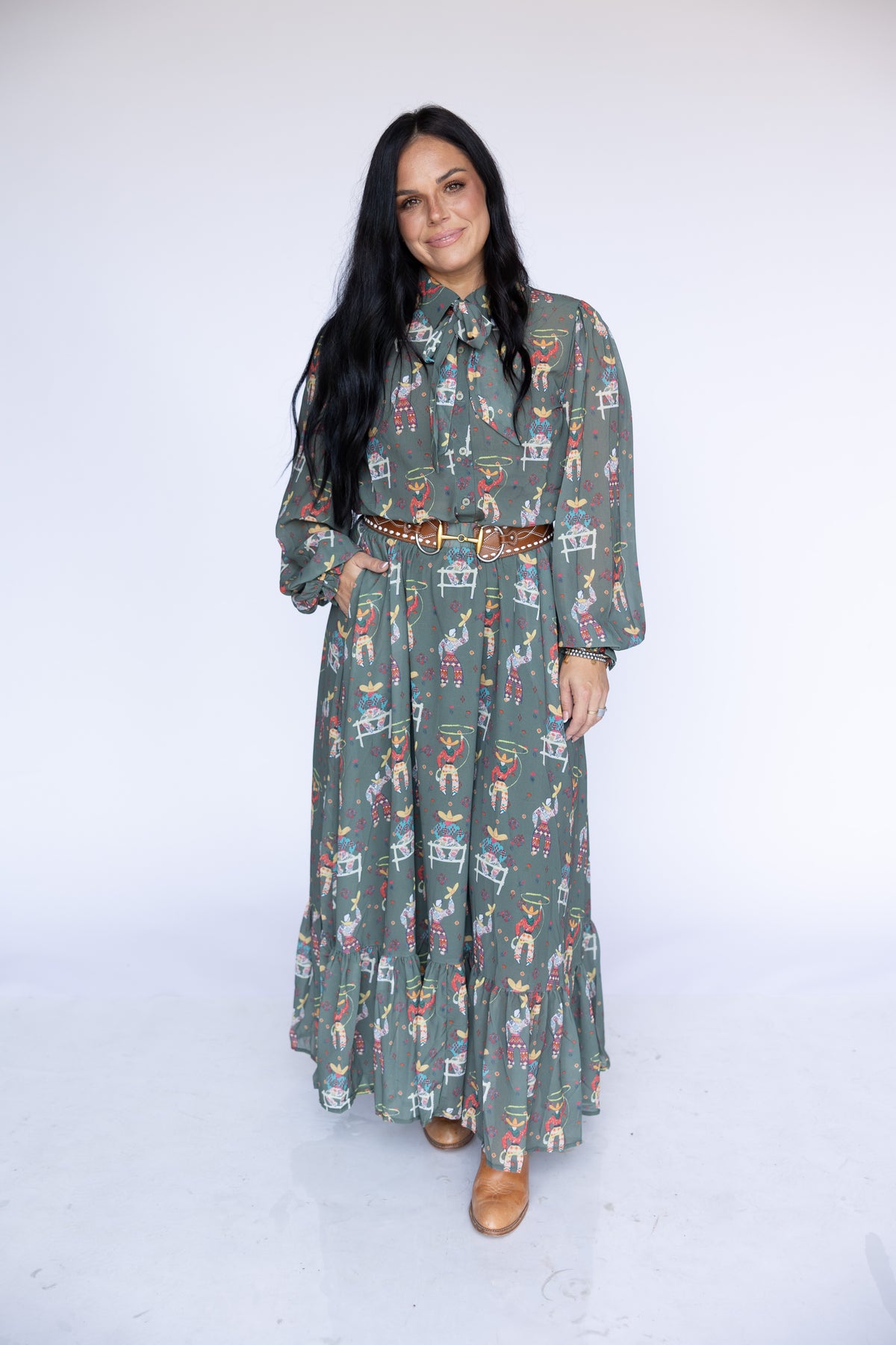 TH2605 OLIVE ROPING COWBOY SKIRT (7 PIECE)