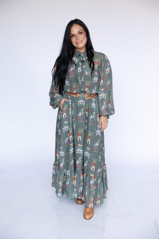 TH2605 OLIVE ROPING COWBOY SKIRT (7 PIECE)