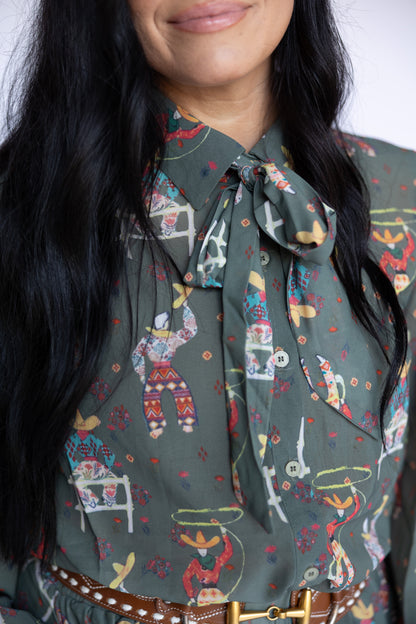 TH12 OLIVE ROPING COWBOY BLOUSE (7 PIECE)