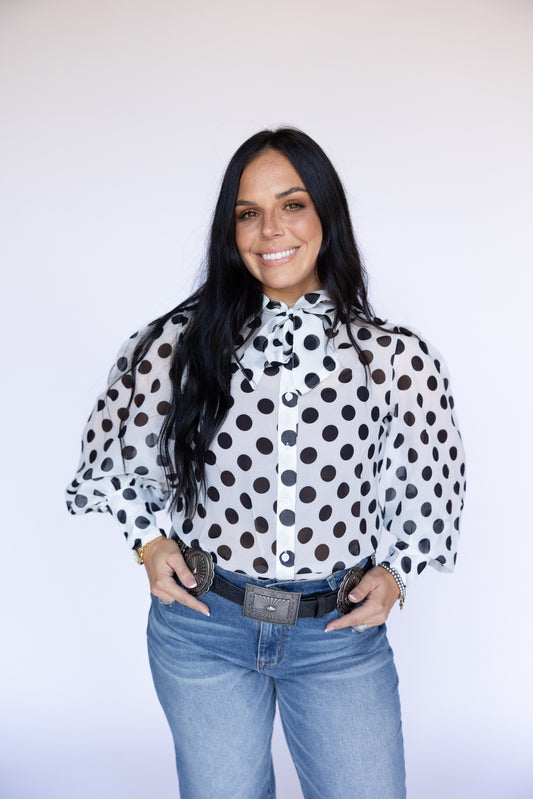 TH11-1 _IVORY POKA DOT_SHEER BLOUSE WITH REMOVEABLE (7 PIECE)