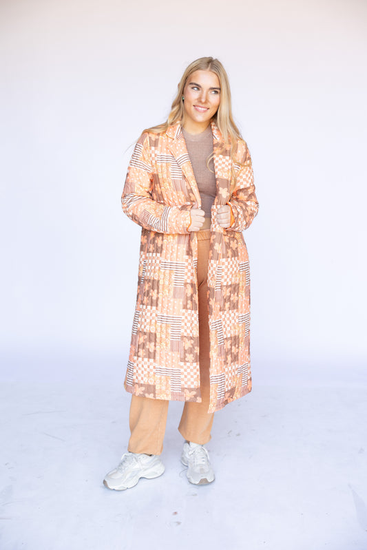 TH1075 ORANGE SQUARE LONG QUITTED JACKET (7 Piece)
