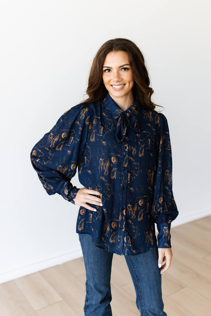 TH11-1 NAVY WESTERN ELEMENTS BLOUSE (7 PIECE)